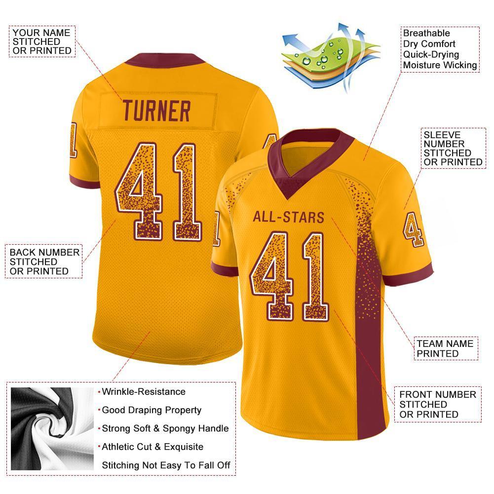 Custom Gold Burgundy-White Drift Fashion Football Jersey view 3
