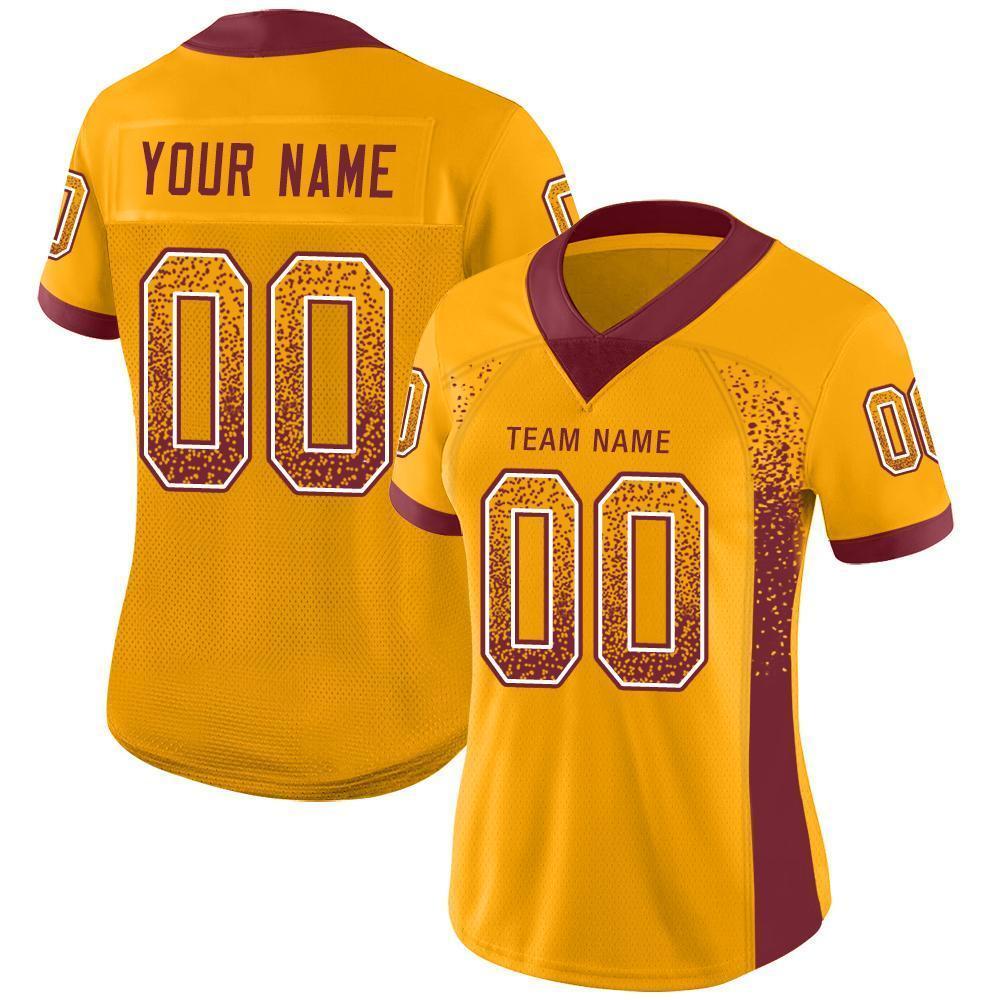 Custom Gold Burgundy-White Drift Fashion Football Jersey view 2