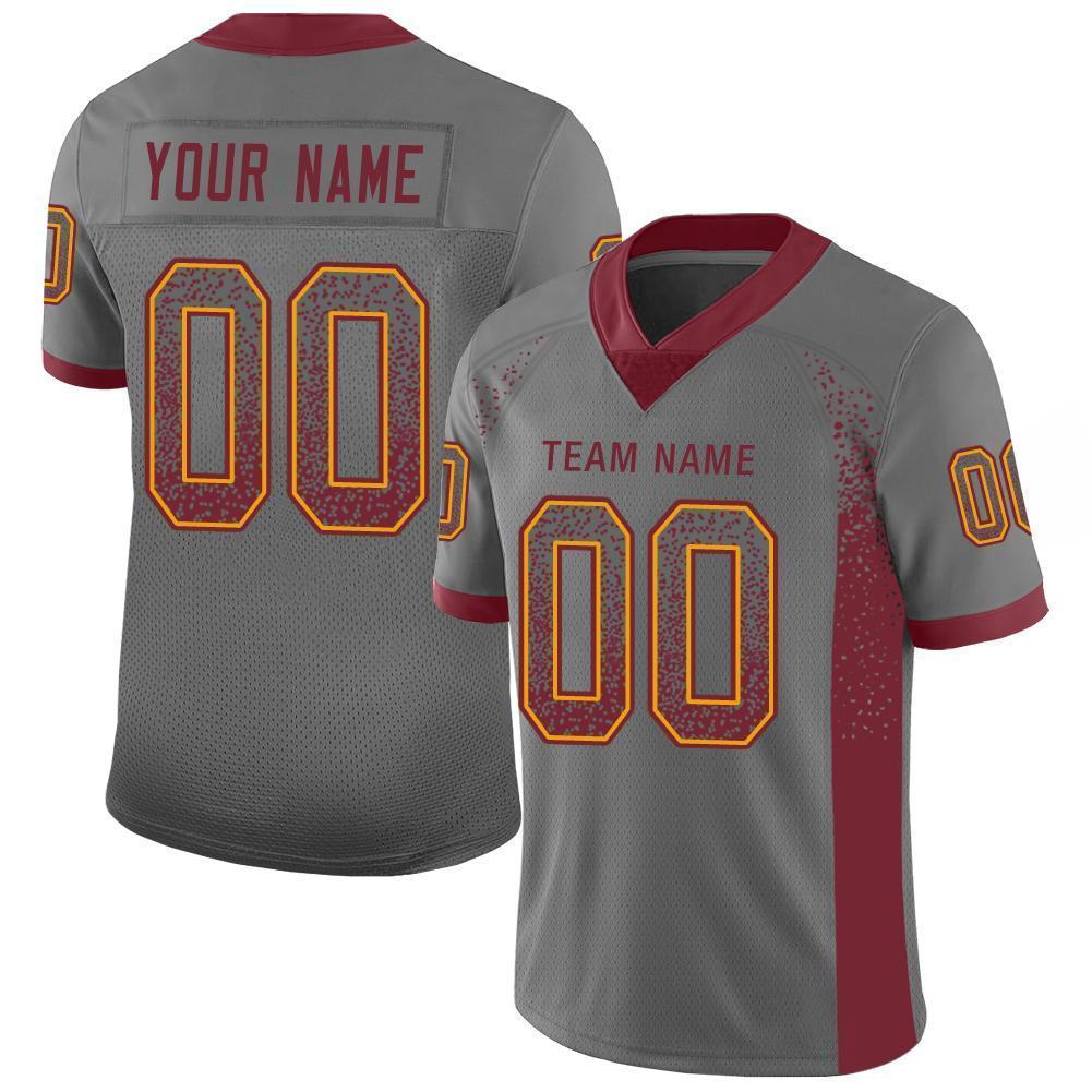 Custom Gray Burgundy-Gold Drift Fashion Football Jersey - Main View