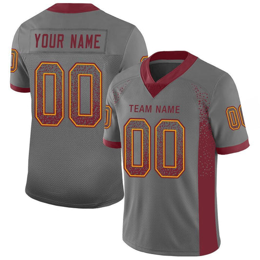 Custom Gray Burgundy-Gold Drift Fashion Football Jersey - Main View