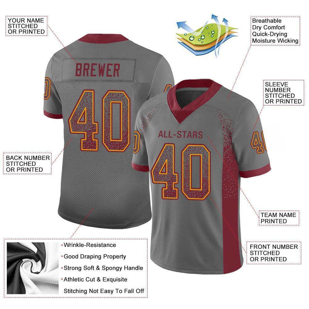 Custom Gray Burgundy-Gold Drift Fashion Football Jersey view 3