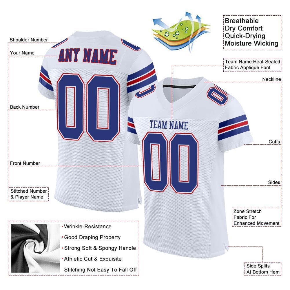Custom White Royal-Red Mesh Authentic Football Jersey view 4
