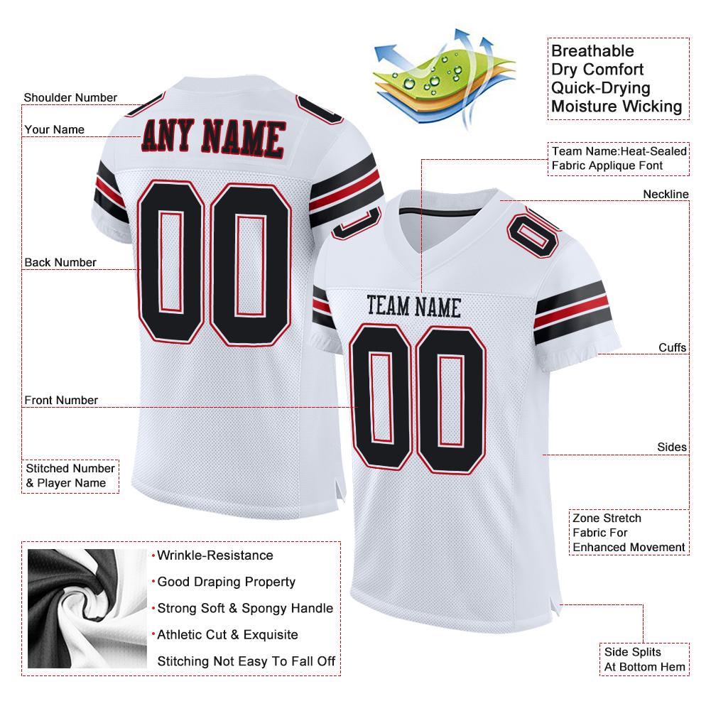 Custom White Black-Red Mesh Authentic Football Jersey view 4