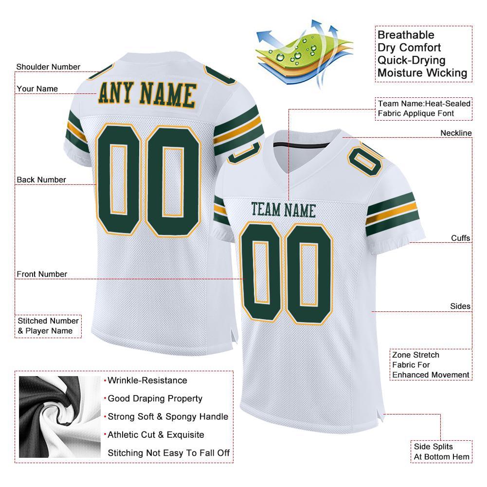 Custom White Green-Gold Mesh Authentic Football Jersey view 4
