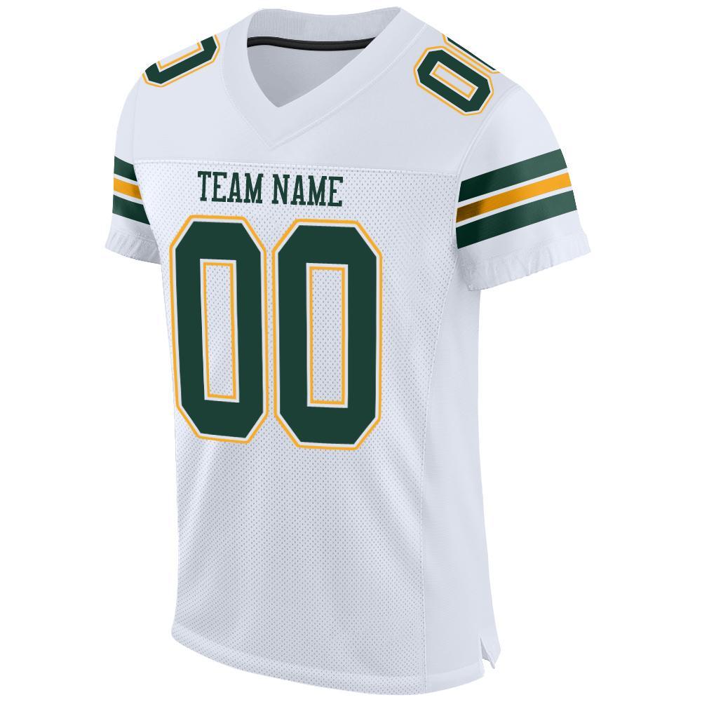 Custom White Green-Gold Mesh Authentic Football Jersey view 2
