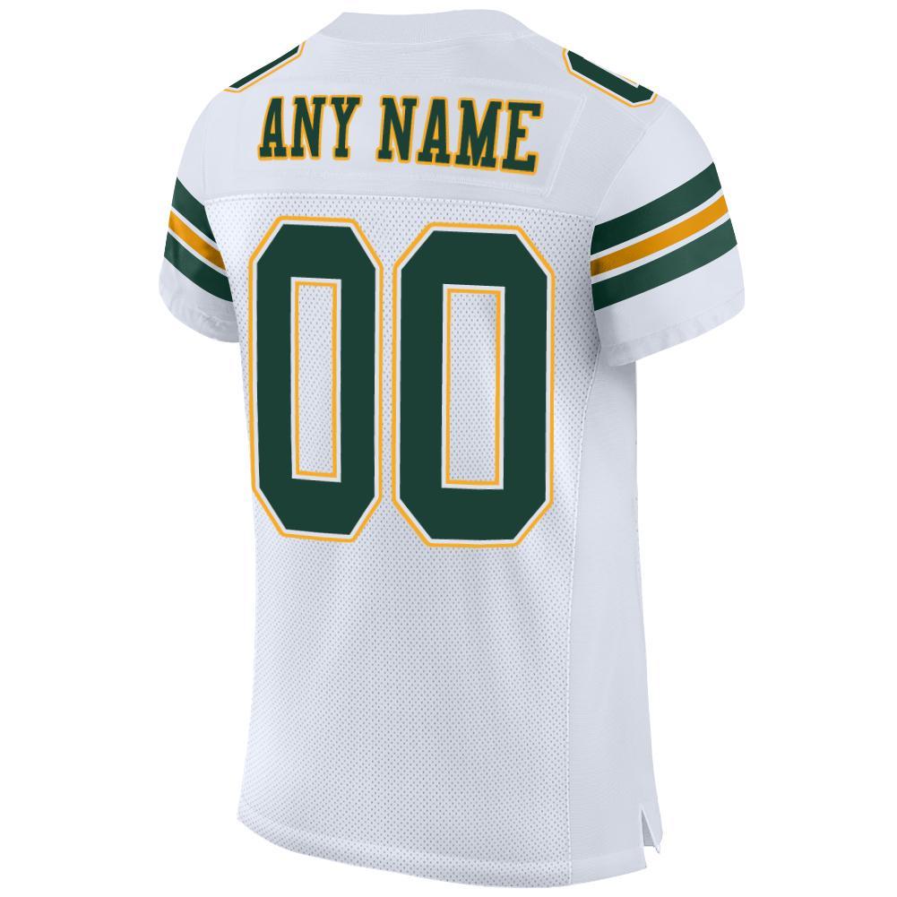 Custom White Green-Gold Mesh Authentic Football Jersey view 3