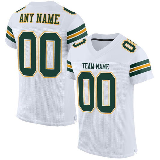 Custom White Green-Gold Mesh Authentic Football Jersey - Main View