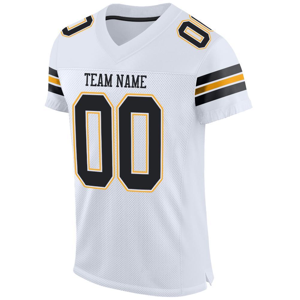 Custom White Black-Gold Mesh Authentic Football Jersey view 2