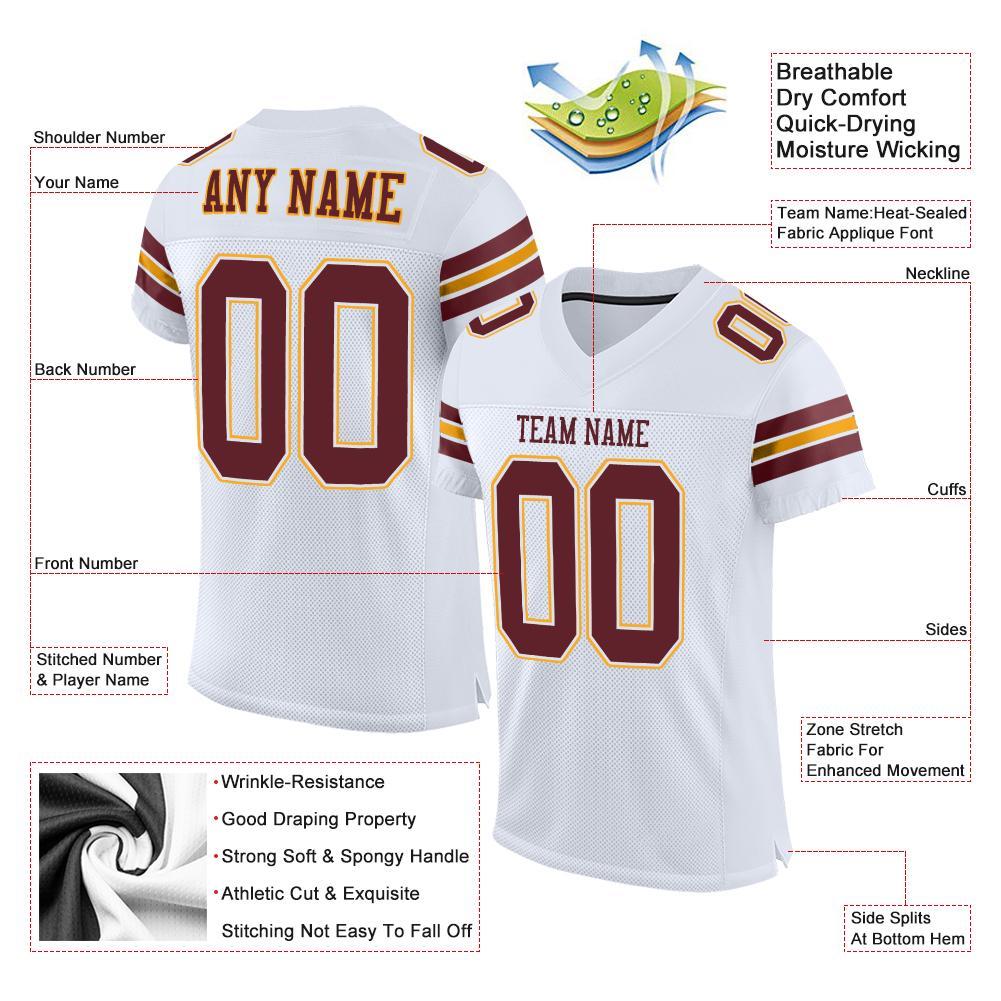 Custom White Burgundy-Gold Mesh Authentic Football Jersey view 4