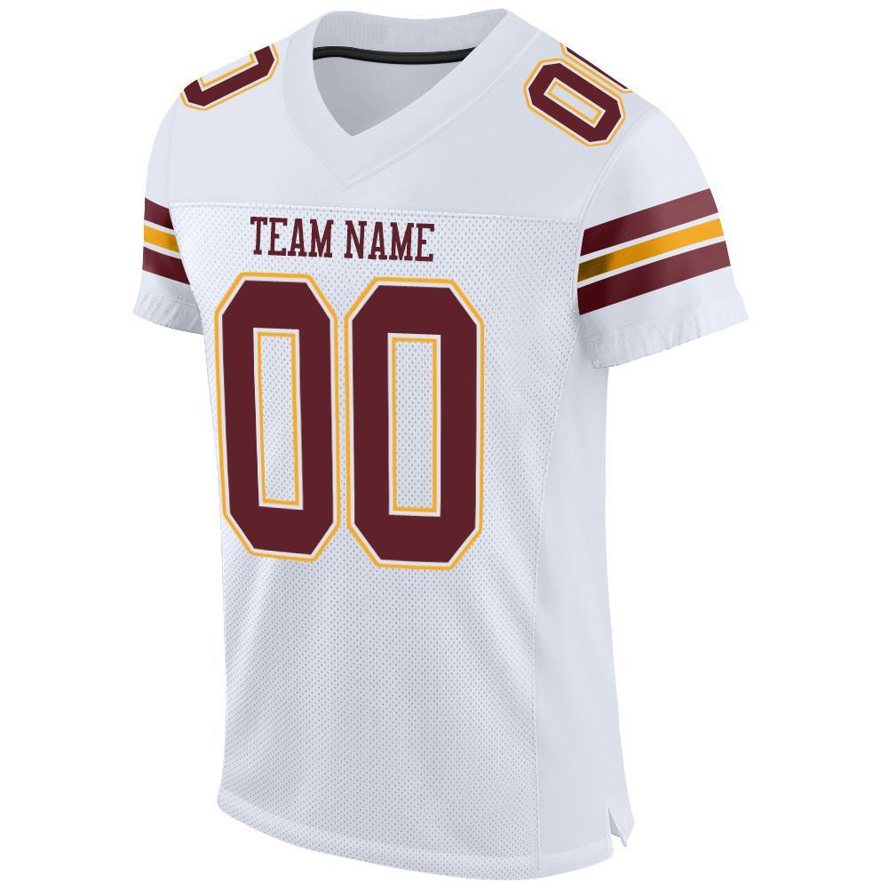 Custom White Burgundy-Gold Mesh Authentic Football Jersey view 2