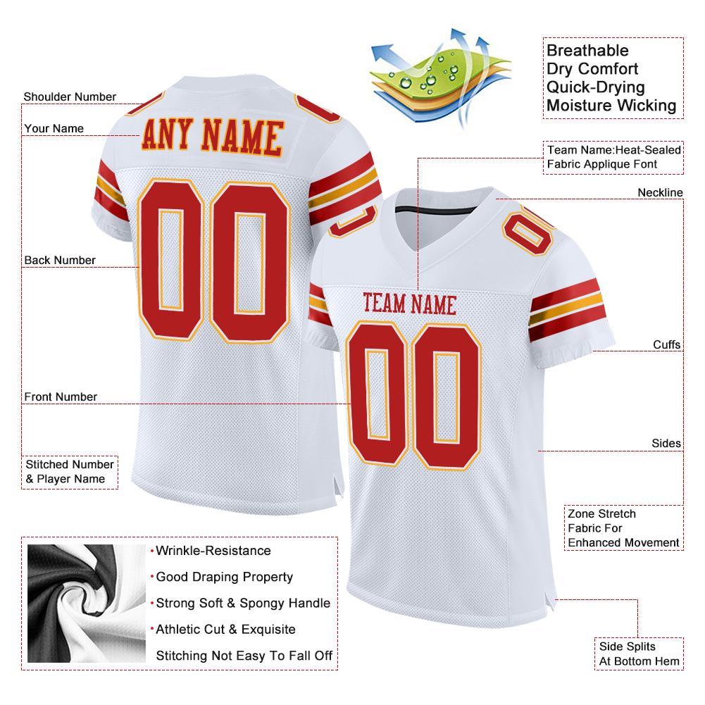 Custom White Scarlet-Gold Mesh Authentic Football Jersey view 4