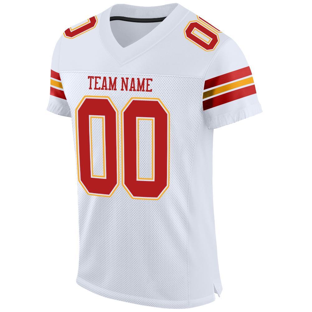 Custom White Scarlet-Gold Mesh Authentic Football Jersey view 2
