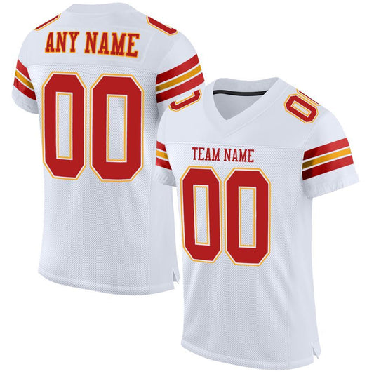 Custom White Scarlet-Gold Mesh Authentic Football Jersey - Main View