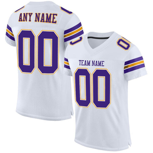 Custom White Purple-Gold Mesh Authentic Football Jersey - Main View