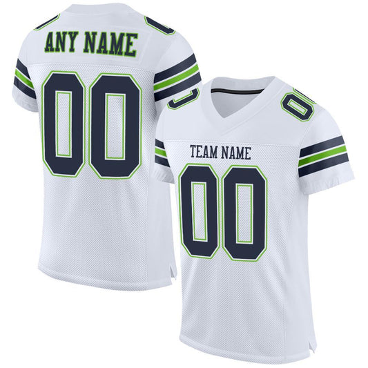 Custom White Navy-Neon Green Mesh Authentic Football Jersey - Main View