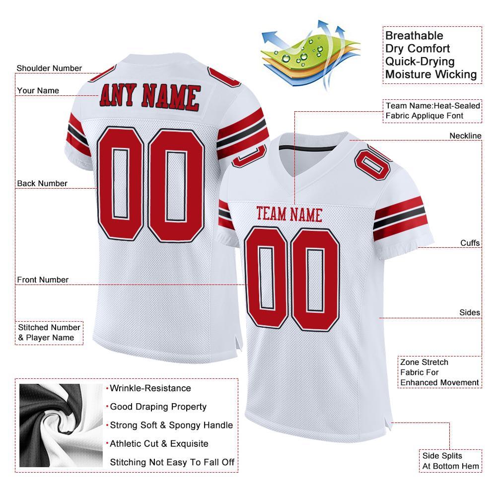 Custom White Red-Black Mesh Authentic Football Jersey view 4