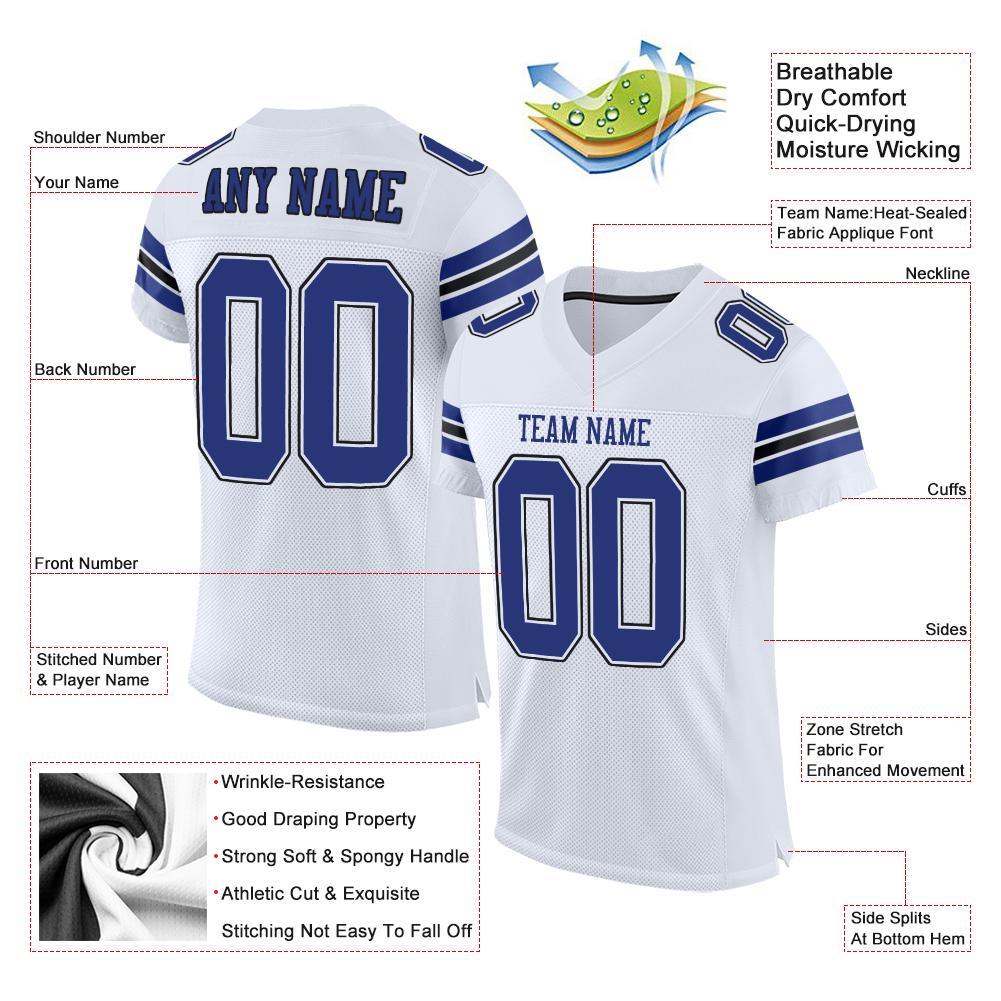 Custom White Royal-Black Mesh Authentic Football Jersey view 4