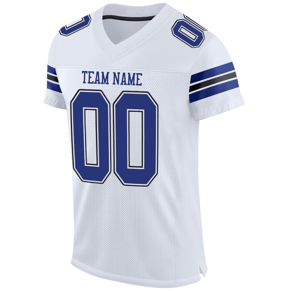 Custom White Royal-Black Mesh Authentic Football Jersey view 2