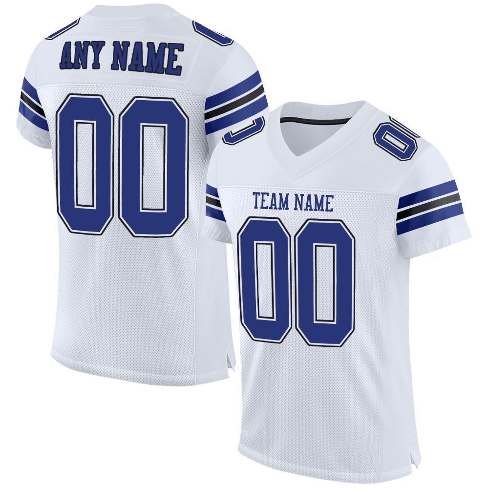 Custom White Royal-Black Mesh Authentic Football Jersey - Main View