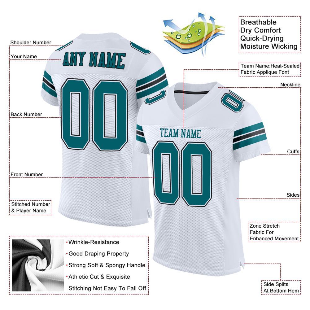 Custom White Teal-Black Mesh Authentic Football Jersey view 4