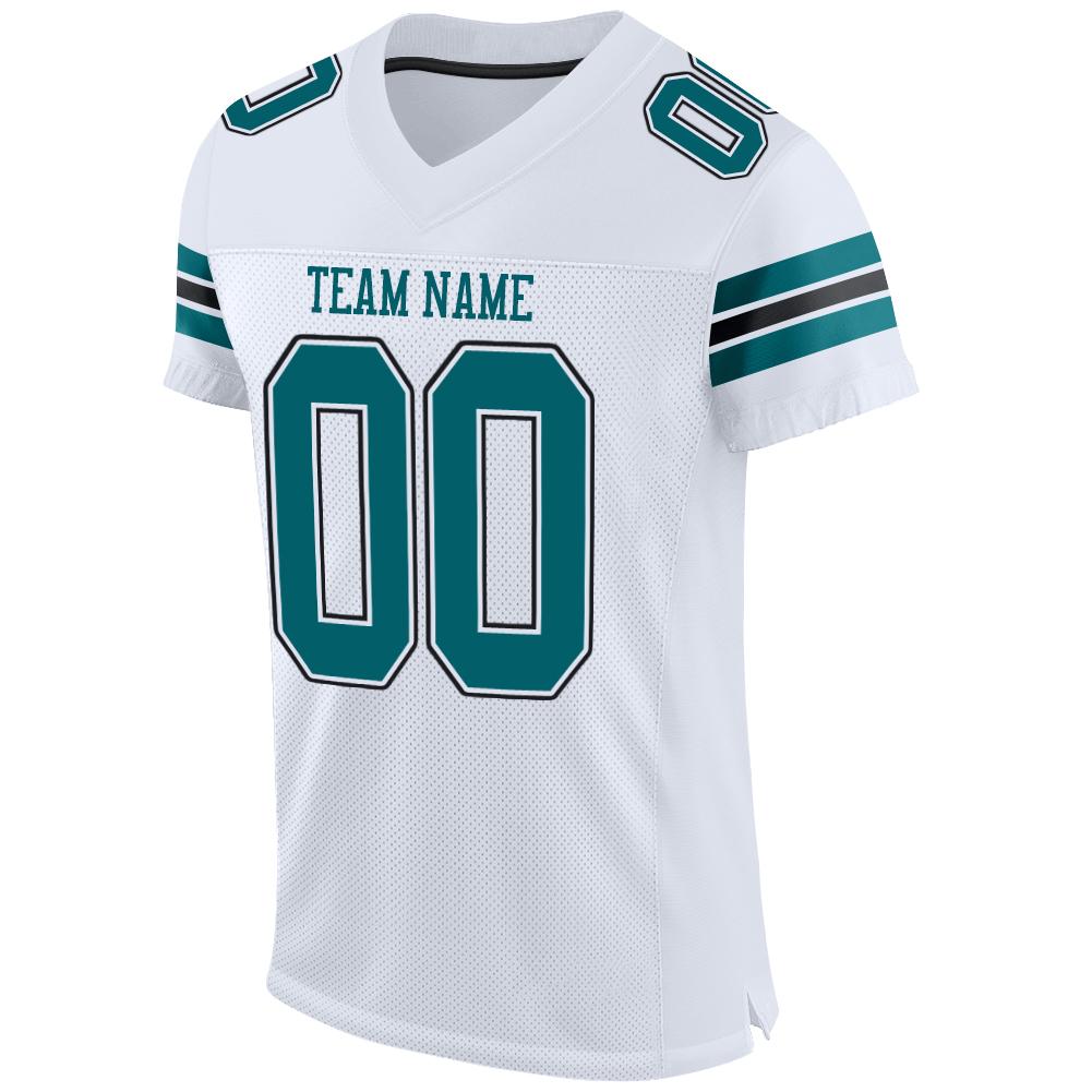 Custom White Teal-Black Mesh Authentic Football Jersey view 2