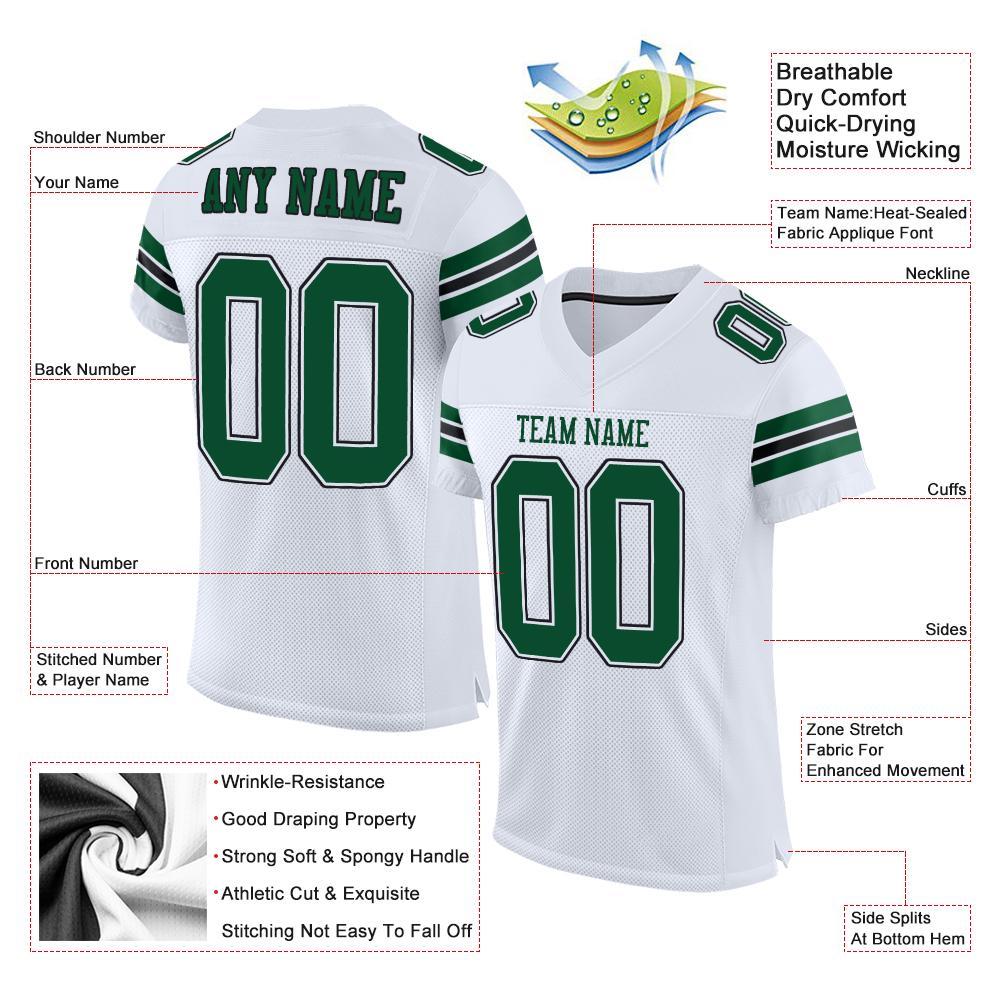 Custom White Grass Green-Black Mesh Authentic Football Jersey view 4