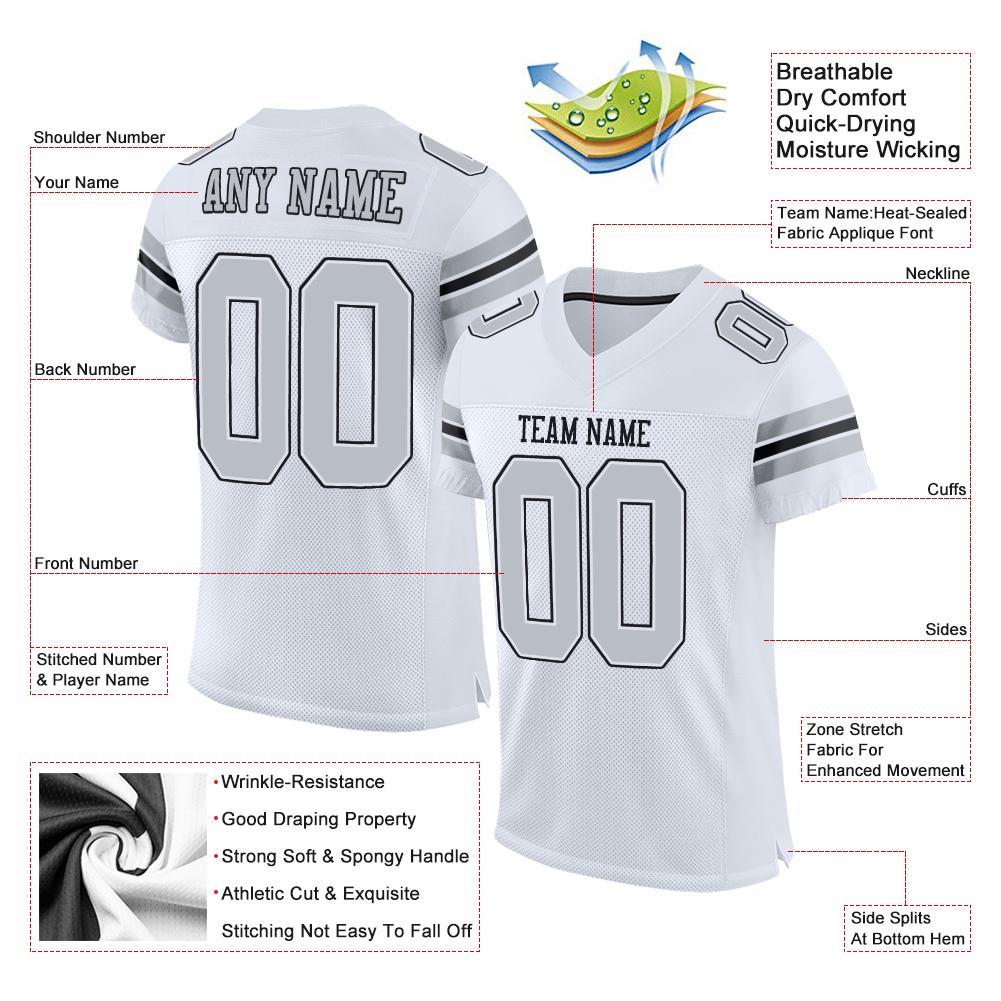 Custom White Silver-Black Mesh Authentic Football Jersey view 4