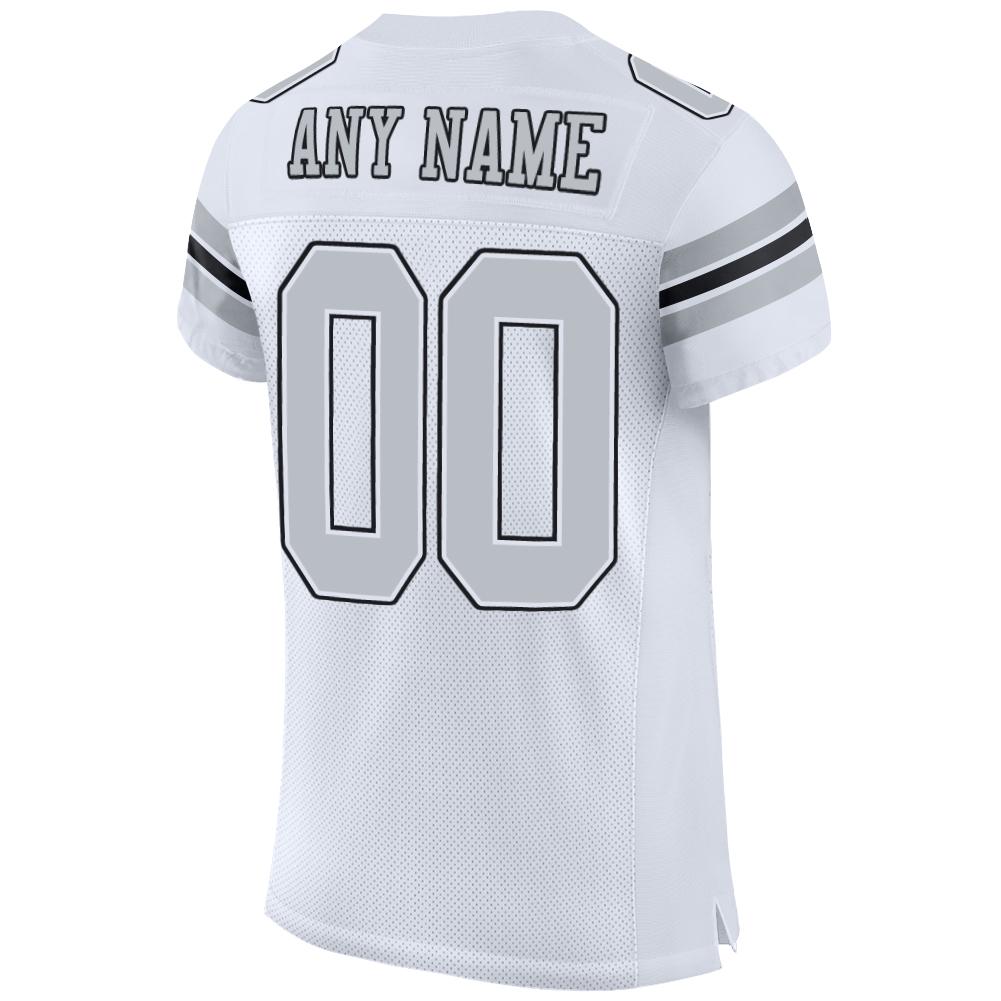 Custom White Silver-Black Mesh Authentic Football Jersey view 3