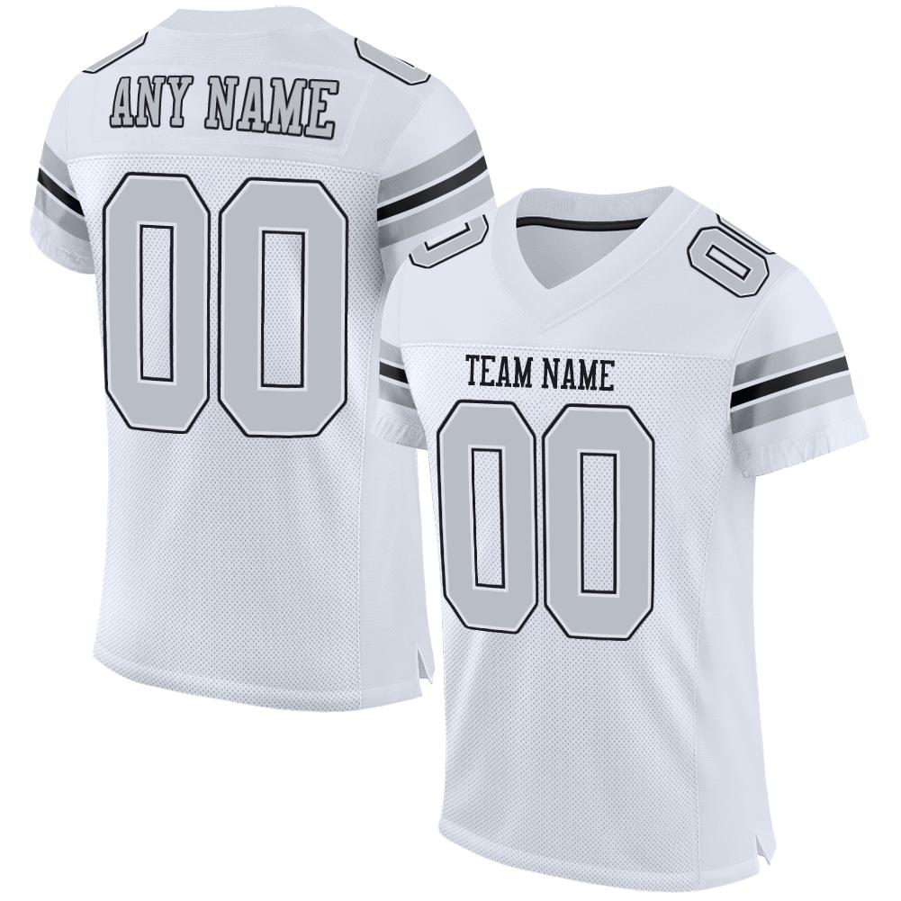 Custom White Silver-Black Mesh Authentic Football Jersey - Main View