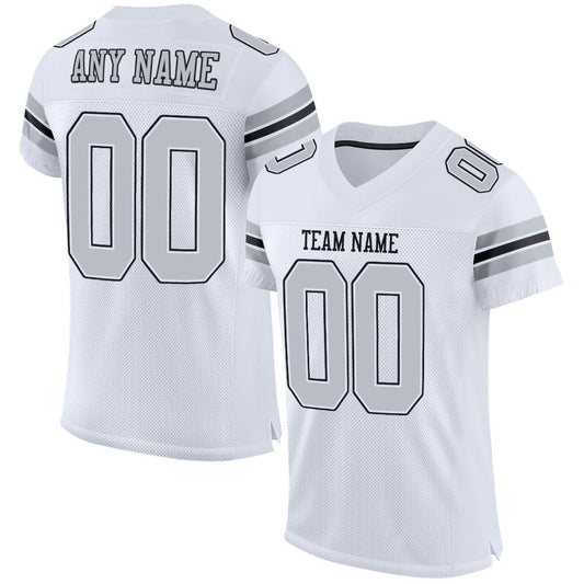 Custom White Silver-Black Mesh Authentic Football Jersey - Main View