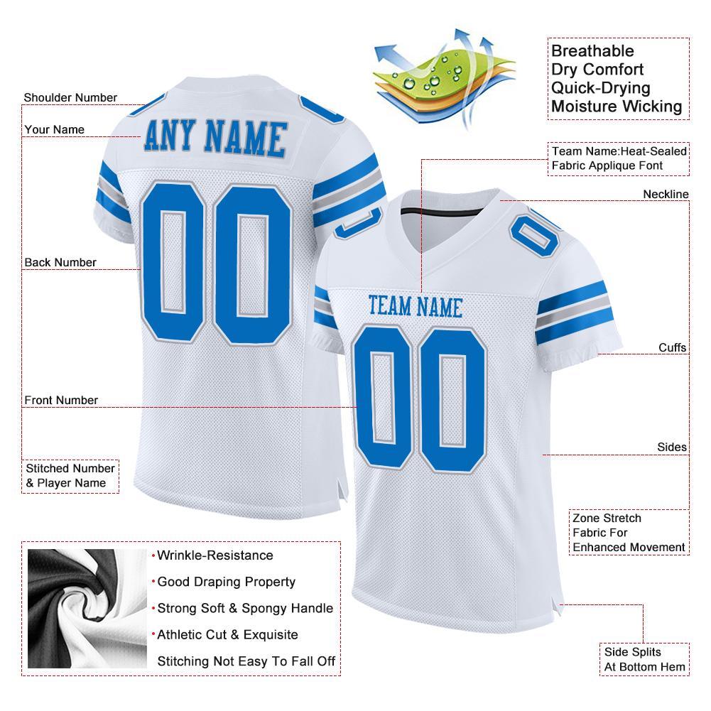 Custom White Panther Blue-Light Gray Mesh Authentic Football Jersey view 4