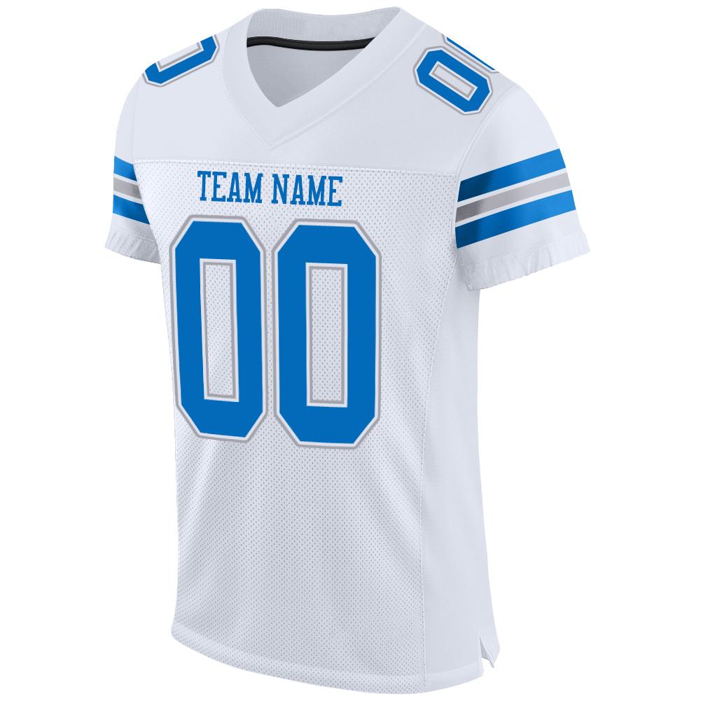 Custom White Panther Blue-Light Gray Mesh Authentic Football Jersey view 2