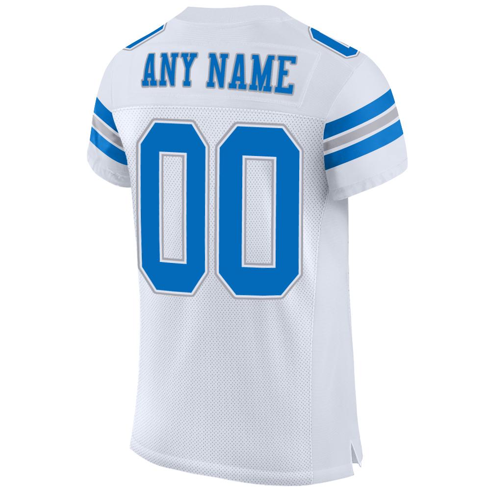 Custom White Panther Blue-Light Gray Mesh Authentic Football Jersey view 3
