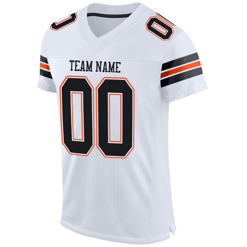 Custom White Black-Orange Mesh Authentic Football Jersey view 2