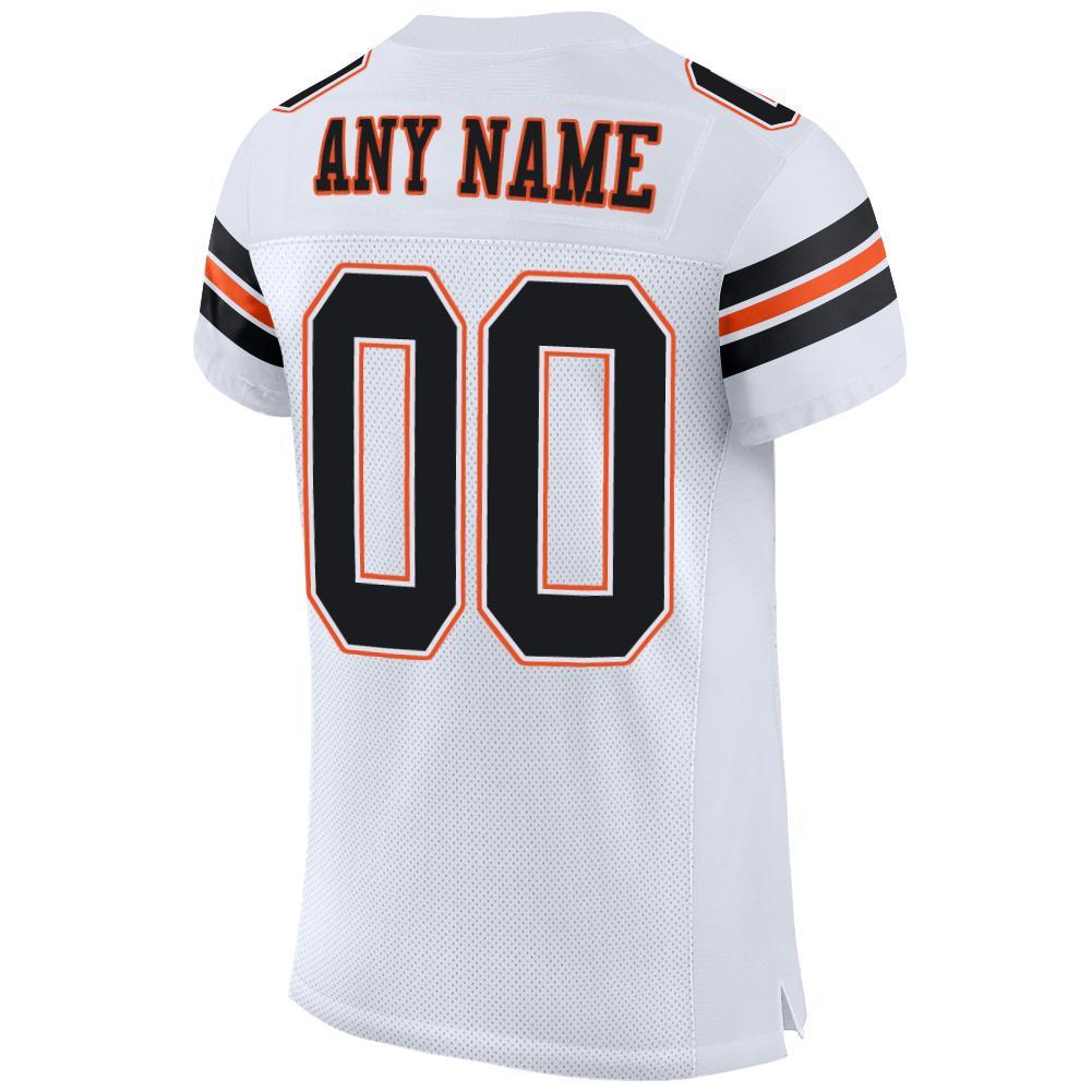 Custom White Black-Orange Mesh Authentic Football Jersey view 3