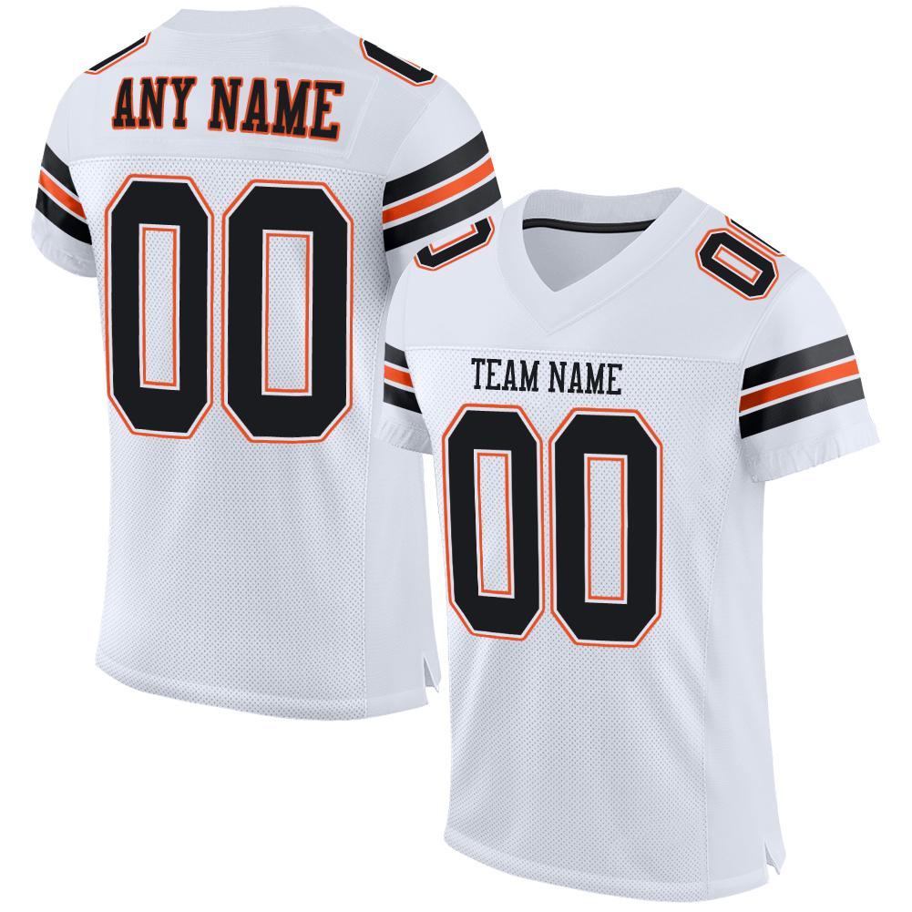 Custom White Black-Orange Mesh Authentic Football Jersey - Main View