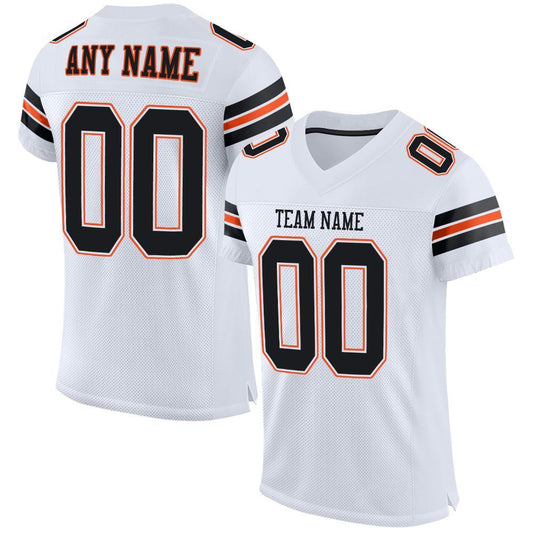 Custom White Black-Orange Mesh Authentic Football Jersey - Main View