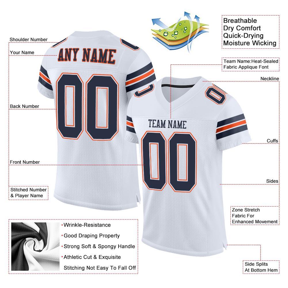 Custom White Navy-Orange Mesh Authentic Football Jersey view 4