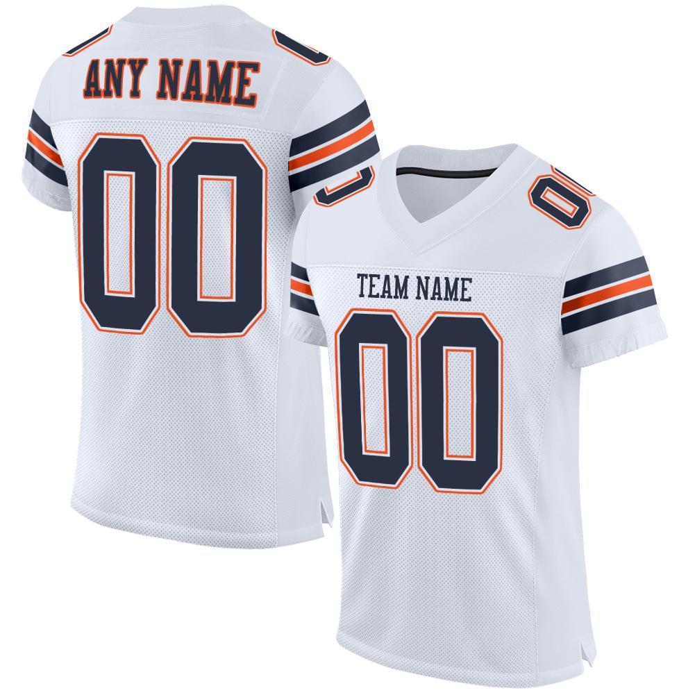 Custom White Navy-Orange Mesh Authentic Football Jersey - Main View
