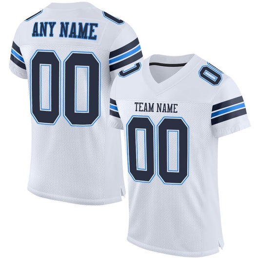 Custom White Navy-Powder Blue Mesh Authentic Football Jersey - Main View