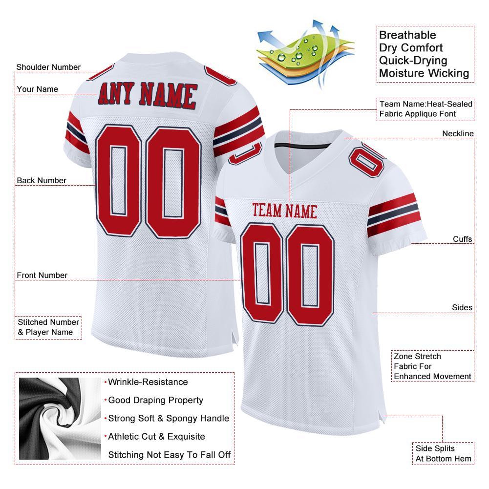 Custom White Red-Navy Mesh Authentic Football Jersey view 4