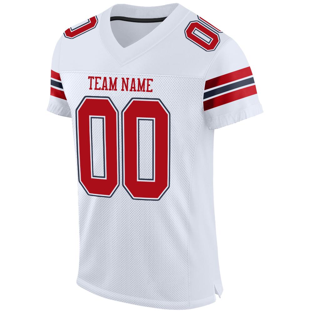 Custom White Red-Navy Mesh Authentic Football Jersey view 2