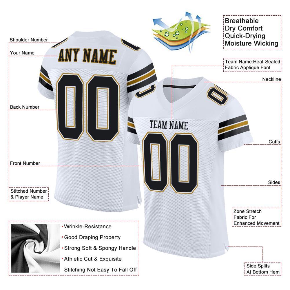 Custom White Black-Old Gold Mesh Authentic Football Jersey view 4