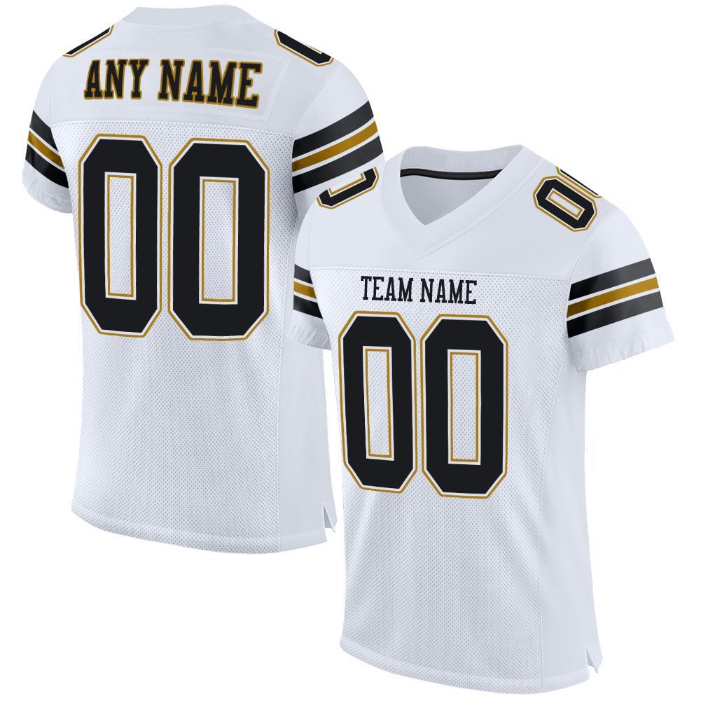 Custom White Black-Old Gold Mesh Authentic Football Jersey - Main View