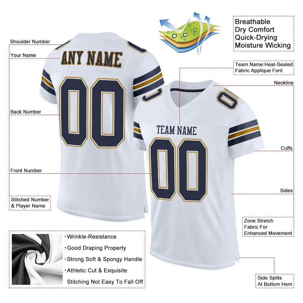 Custom White Navy-Old Gold Mesh Authentic Football Jersey view 4
