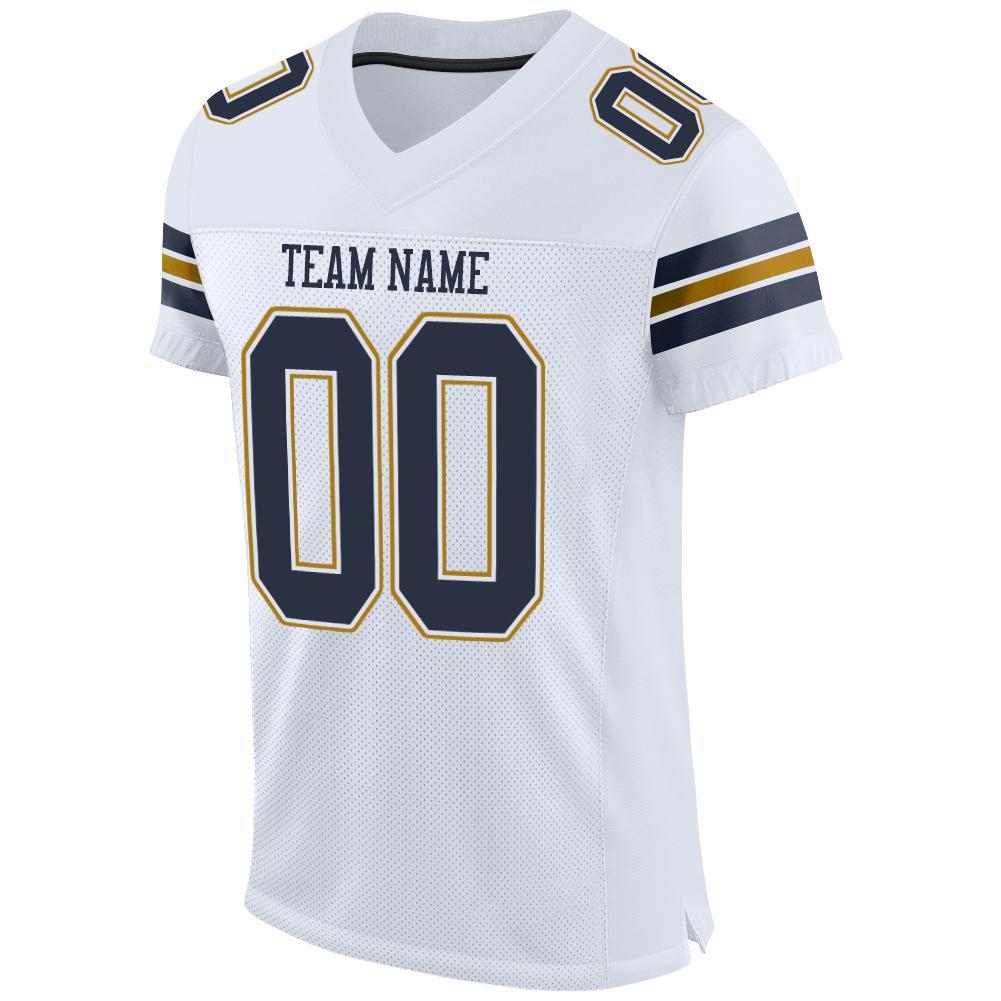 Custom White Navy-Old Gold Mesh Authentic Football Jersey view 2