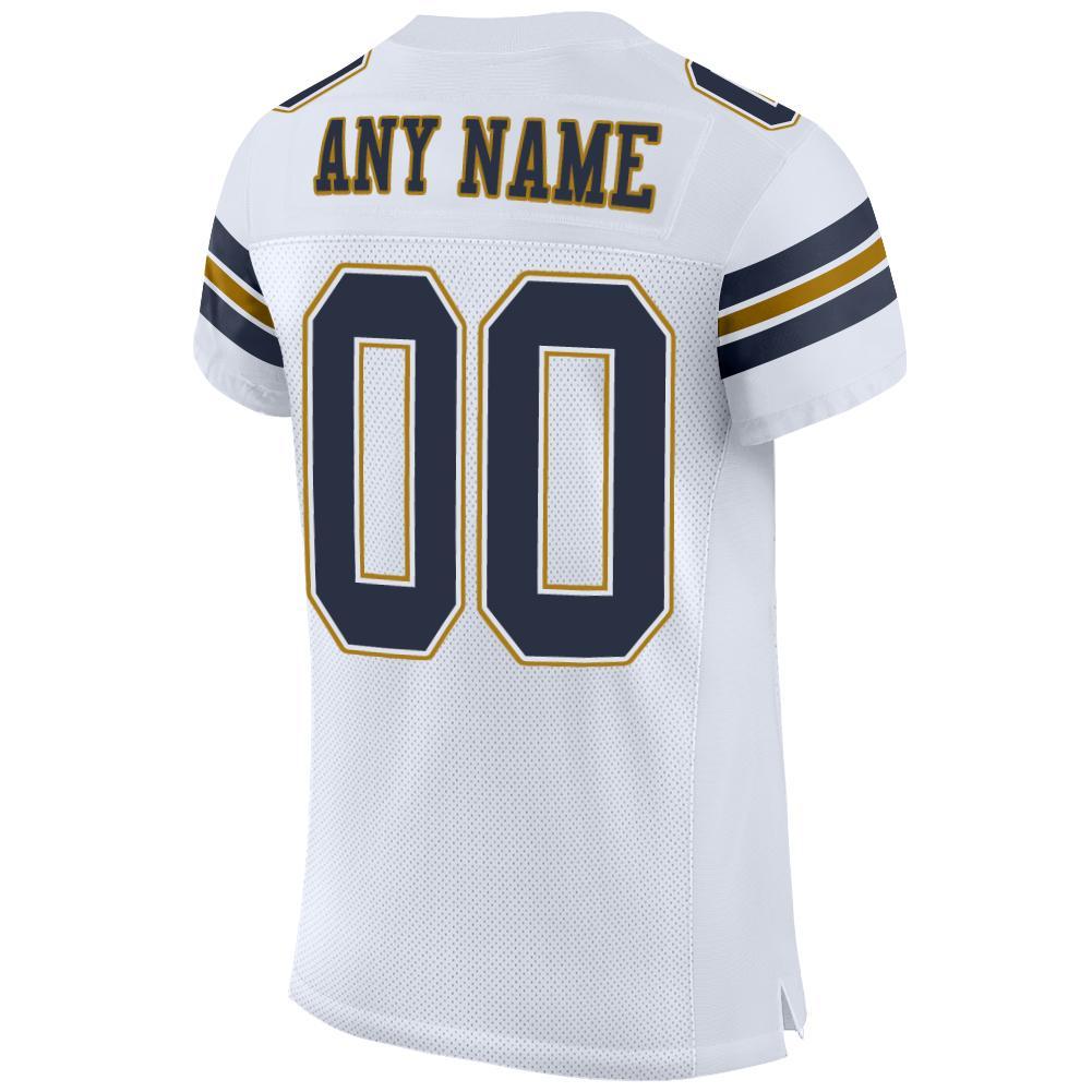 Custom White Navy-Old Gold Mesh Authentic Football Jersey view 3