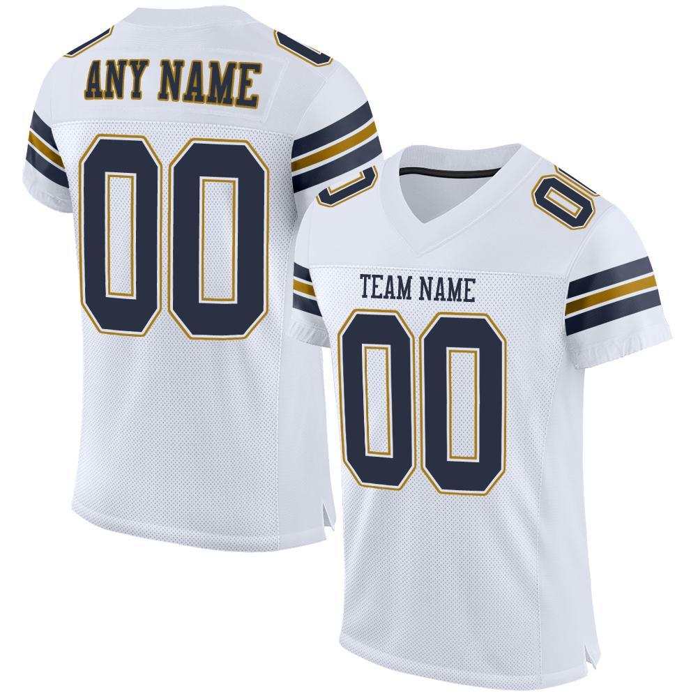 Custom White Navy-Old Gold Mesh Authentic Football Jersey - Main View