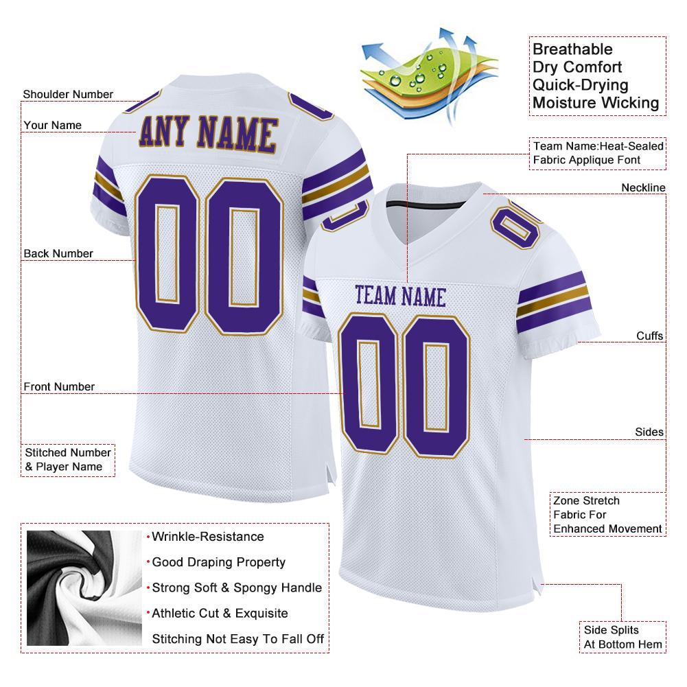 Custom White Purple-Old Gold Mesh Authentic Football Jersey view 4