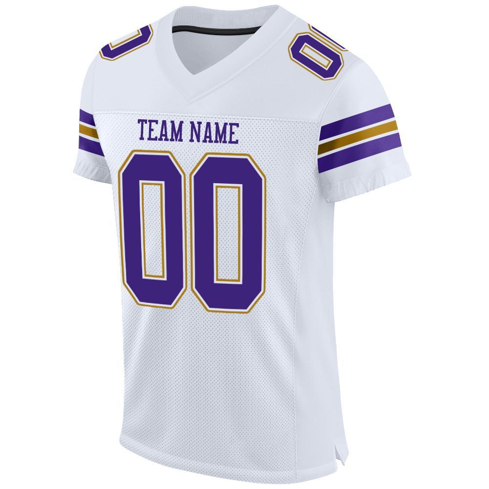 Custom White Purple-Old Gold Mesh Authentic Football Jersey view 2
